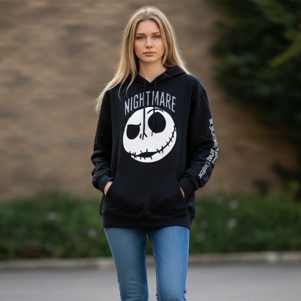 Disney Hoodie Women XL Black Jack Skellington Nightmare Before Christmas